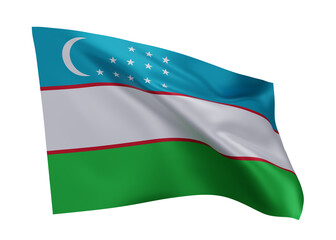 3d flag of Uzbekistan isolated against white background. 3d rendering.
