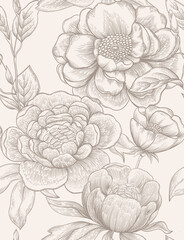 Floral seamless pattern. Roses and peonies. Botanical vintage print. - 488232422