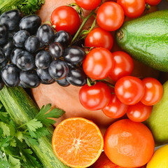 Beautiful background from various fruits and vegetables.