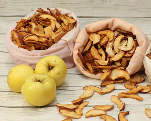 Still life of dried and fresh apples