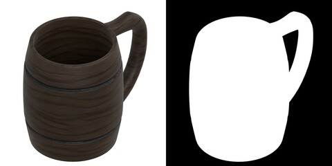 3D rendering illustration of a wooden mug