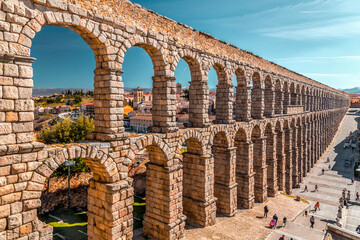 The ancient Roman aqueduct of Segovia, Spain - Powered by Adobe