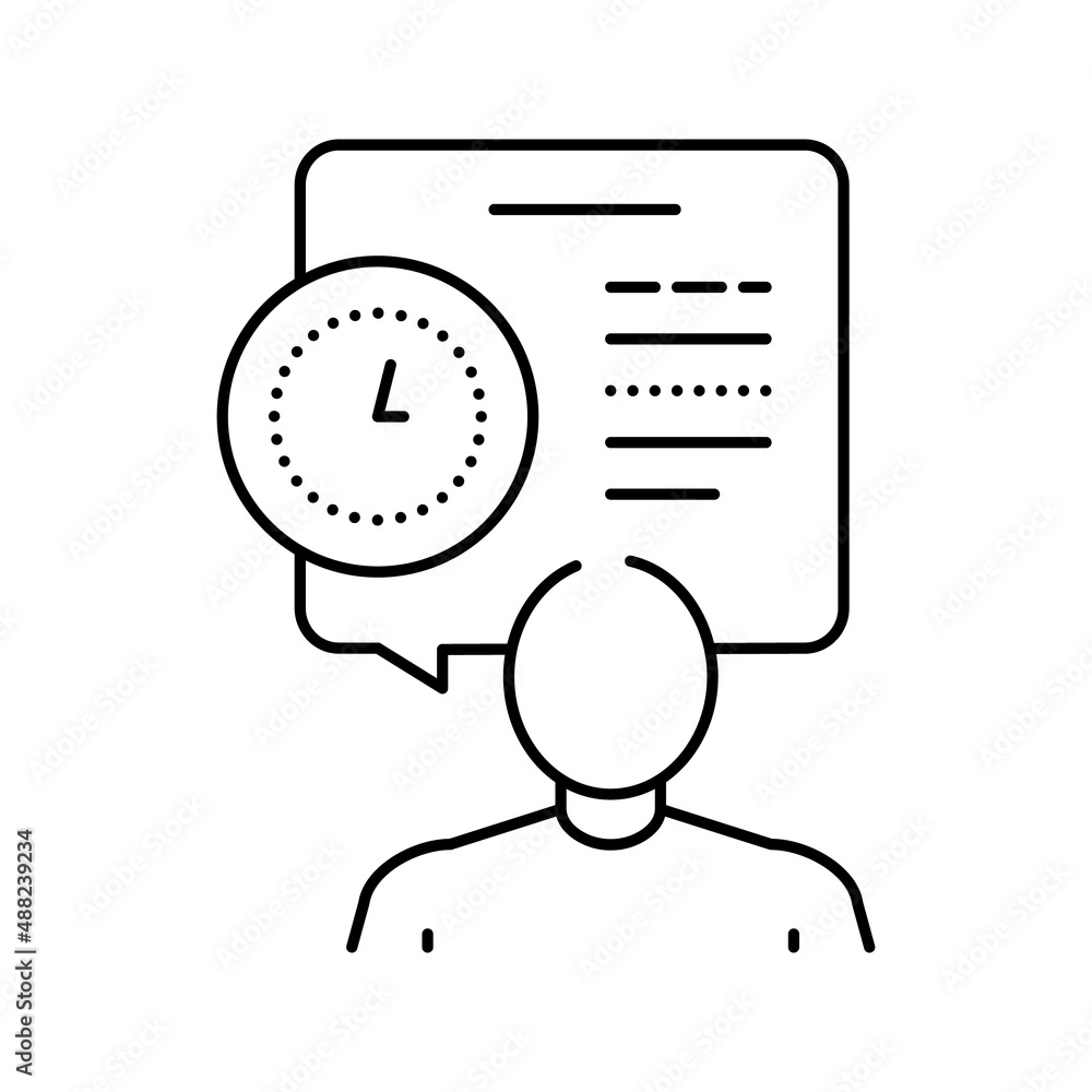 Poster human talk about task time scheduling line icon vector illustration