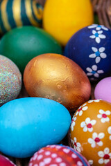 Fototapeta na wymiar Beautiful colourful handmade easter eggs. Great idea to decorate your Easter eggs. Happy Easter.