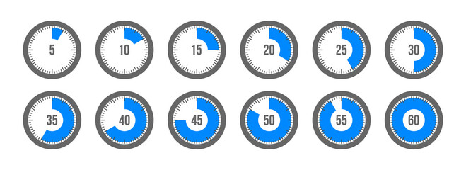 Timer clock, stopwatch icon set. Label preparation time or cooking time