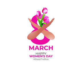 8 March Happy Women's Day. international women's day 2022 concept. 2022 women's day campaign theme- #BreakTheBias. Vector Illustration.