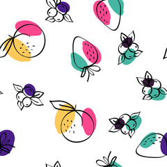 Color Apricot and Lime Vector White Seamless