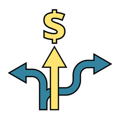 Three arrows. Way to success. Dollar icon. Earning money. Flat element on white background