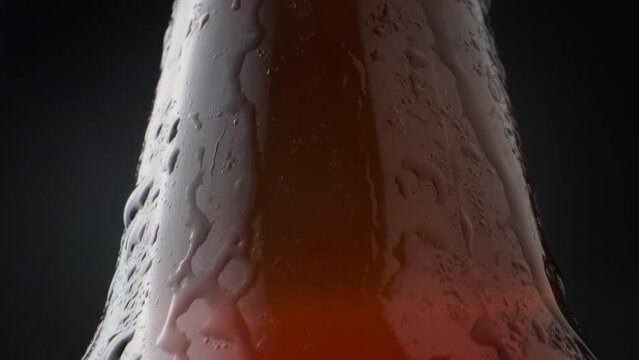 bottle of cold beer closeup and panorama. macro photography of the neck of a bottle with a metal cap