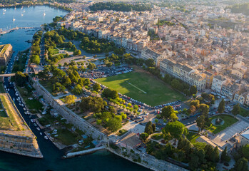 Aerial Panoramic view of Kerkyra, capital of Corfu island, Greece