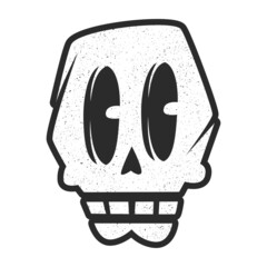 Stylized funny black and white spotted skull silhouette with big crazy eyes, teeth. Design for tattoo