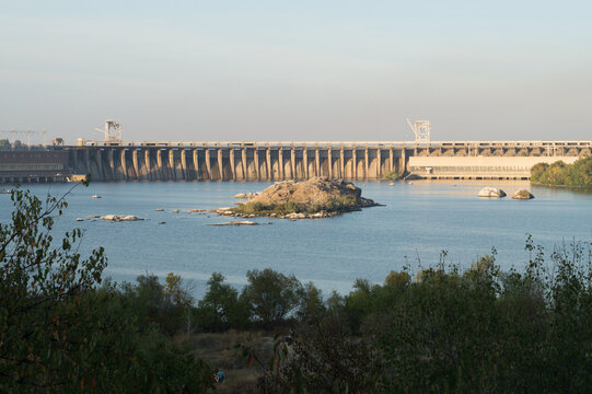 view of the platinum from the island of Khortitsa across the Dnieper river