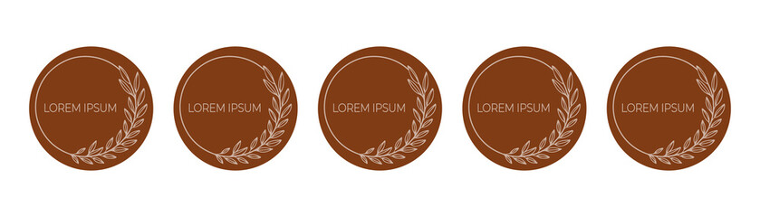 Vintage round labels, templates, stickers, tags. Cardboard labels with floral frame. Vector set