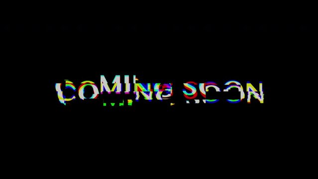 Coming Soon glitch animation with RGB digital interference, retro distortion effect
