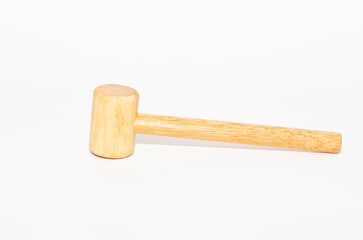 Wooden gavel hammer isolated on white background. Gavel on desk, legal law symbol 