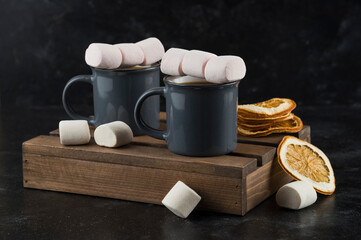 Coffee on wood plate with coffee beans