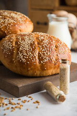 Eggs with milk and breakfast bread