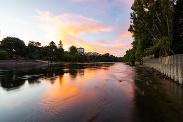 Dusk along the Waikato River in Hamilton, New Zealand