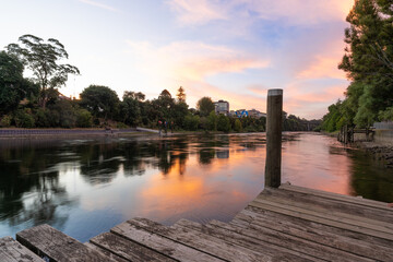Dusk along the Waikato River in Hamilton, New Zealand