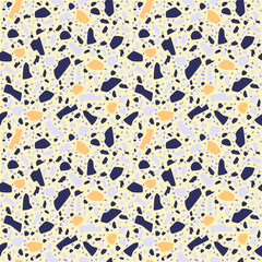 Terrazzo luxury style vector seamless pattern. Marble, stone, granite, glass on creamy yellow natural color background. Stone tile. Floor, wall, fabric, paper, rug premium print design. New Naturalism