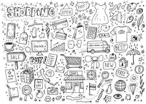 Shopping hand drawn vector doodle illustration
