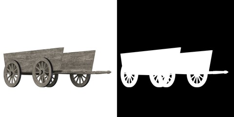 3D rendering illustration of a wooden wagon