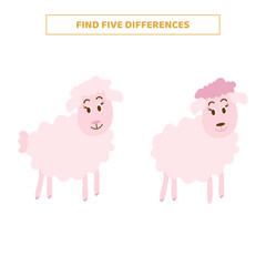Find five differences between cartoon sheeps.