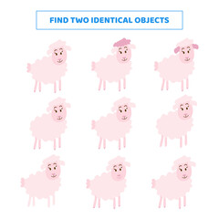 Find two identical objects. Matching game for kids.