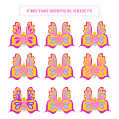 Find two identical objects. Matching game for kids.