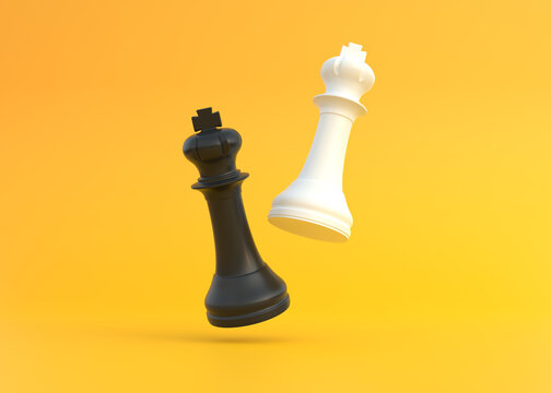 Realistic king on bright yellow background with copy space. Chess piece. Minimal creative battle concept. 3d render 3d illustration