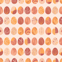 Seamless pattern with decorated eggs in boho style on beige background