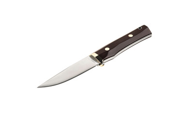 Modern hunting knife with silver blade and rubber handle. Steel arms. Isolate on a white back