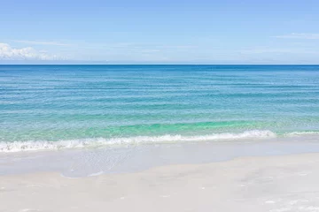 Gordijnen Barefoot beach in Southwest Naples, Florida with idyllic blue clear transparent water on empty summer day gulf of mexico coast horizon in paradise landscape © Kristina Blokhin