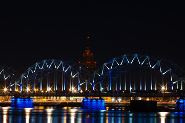 riga,railway bridge at night
