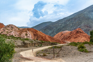 Argentina, in the location of Purmamarca, incredibly beautiful rock formations with intense colours after a rainy day 