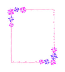 Frame vector with pink and purple flat flower isolated on white background.