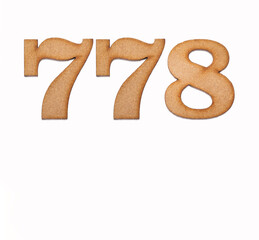 Number 778 in wood, isolated on white background