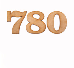 Number 780 in wood, isolated on white background