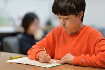 勉強する小学生の男の子