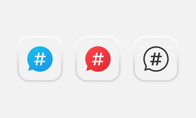 Hashtag in circle speach bubble icon set isolated on gray background. Social media symbol. Vector EPS 10