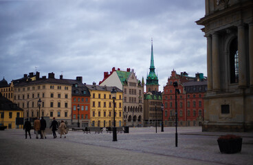 Fototapeta premium Panoramic views of Stockholm's old city centre in cloudy weather