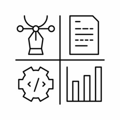 design, programming, content manager and analytics job line icon vector illustration