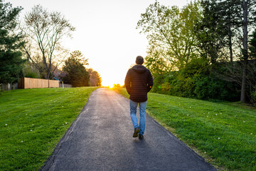 Sugarland Run Stream Valley Trail hike in Herndon, Fairfax county in Virginia spring with paved...