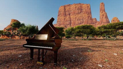 Grand piano with desert view