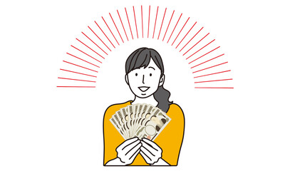 日本のお金を持つ女性 - obrazy, fototapety, plakaty