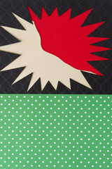 irregular abstract shape (starburst, sun) - black on red and beige
