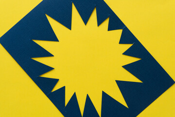 irregular abstract shape (starburst, sun) - blue on yellow