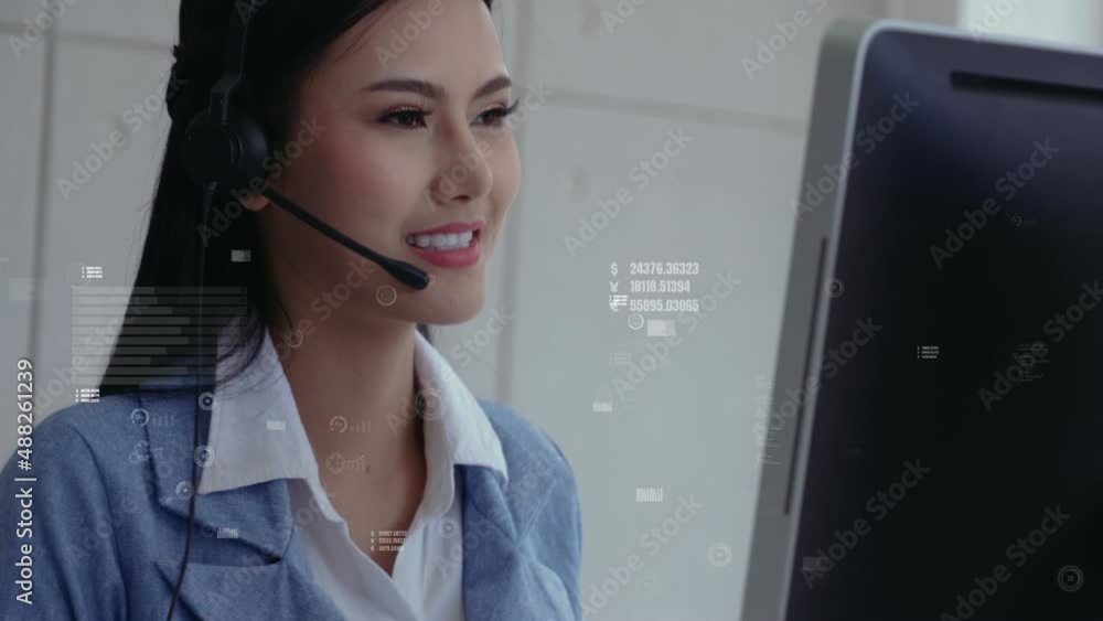 Poster customer support call center provide data in conceptual vision . business and communication technolo