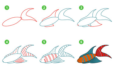 Instructions for drawing macropodus. Step by step.