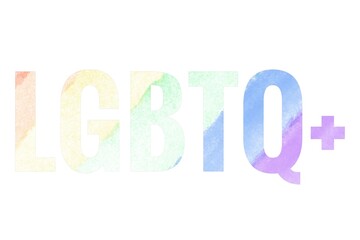 LGBTQ+ texts on rainbow art drawing, rainbow background, lgbtq+ community celebrations in pride month concept.